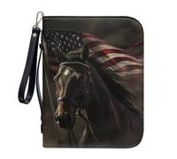ZIATUBLES Bible Covers with Zipper Pockets American Flag Vintage Horse Print Pu Leather Bible Cover Case Church Bible Bag with Wrist Strap Christian Bag for Prayer Outdoor Study Supplies, XL