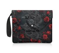 ZIATUBLES Black Raven Red Rose Print Book Sleeve for Book Lovers Books Protector Covers Button Closure Paperback Book Pouch 30x24 CM Large Capacity Carrying Case