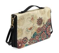 ZIATUBLES Boho Mandala Dragonfly Print Bible Cover Faux Leather Bible Case Church Bible Bag with Shoulder Strap Lightweight Christian Bag Book Organizer Holder for Women Men, XL