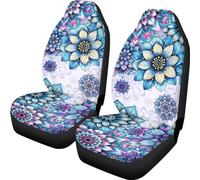 ZIATUBLES Boho Mandala Flower Purple Print 2 Pcs Car Front Seat Cover Auto Interior Seat Protector, Vehicle Seat Cushion Covers Automotive Accessories Universal Fit Car Sedan SUVs Truck