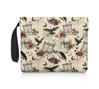 ZIATUBLES Book Sleeve for Book Lovers Rose Raven Skull Spider Web Print Large Capacity Books Organizer Holder Books Storage Pouch Button Fly Carrying Case