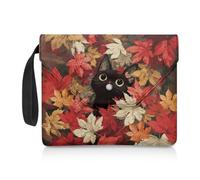 ZIATUBLES Book Sleeve for Books Lover Books Protector Covers Black Cat Fall Leaf Print Button Closure Paperback Book Pouch 30x24 CM Large Capacity Carrying Case