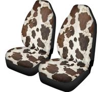 ZIATUBLES Brown Cow Print Car Front Seat Cover 2 Pcs Vehicle Seat Covers Non-Slip Auto Interior Cover Washable Seat Protector Universal Fit Sedan SUVs Van
