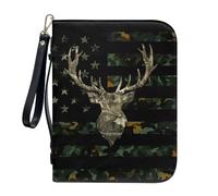 ZIATUBLES Camo American Flag Antler Print Bible Covers with Strap for Women Men Pu Leather Church Bible Bag Zippered Book Carrying Case Christian Bag for Prayer Outdoor Study, XL