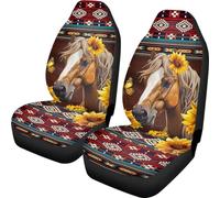 ZIATUBLES Car Seat Covers for Front Aztec Tribal Sunflower Horse Print Automotive Accessories Breathable Bucket Sea Protector Auto Interior Decoration Universal Fit Sedan SUVs Truck