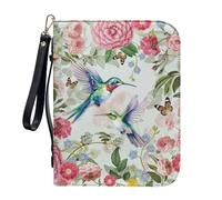 ZIATUBLES Chinese Rose Hummingbird Print Faux Leather Bible Covers for Women Men Church Bible Bag with Handle & Wrist Strap Book Carrying Case Zippered Bible Organizer Holder for Prayer, L