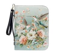 ZIATUBLES Chinese Rose Hummingbird Print Zippered Bible Covers with Strap & Handle Church Bible Bag Pu Leather Book Carrying Case for Women Men Prayer Christian Bag Scripture Protector, XL