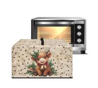 ZIATUBLES Christmas Highland Cow Musical Note Print Microwave Oven Dust Cover Washable Countertop Microwave Protector Canvas Fabric Covers for Toaster Smart Oven Air Fryer, L