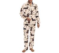 ZIATUBLES Dachshund Dog Paw Print Men's Pyjama Sets Notch Collar Sleepwear Set Loungewear Button Down Top Long Pant with Pockets Breathable Nightwear, XS