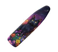 ZIATUBLES Daisy Floral Black Cat Print Polyester Ironing Board Cover Iron Padding Covers with Hook and Loop Fastener Straps Home Accessories Heat Ressiatant for Laundry Clothing Shop Home, XL