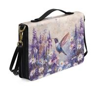 ZIATUBLES Daisy Lavender Hummingbird Print Bible Cover PU Leather Bible Case Church Bible Bag with Shoulder Strap for Women Prayer Christian Bag Book Organizer Holder, M