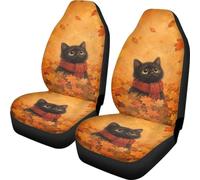 ZIATUBLES Fall Maple Leaf Cat Print Car Front Seat Cover 2 Pcs Vehicle Seat Covers Non-Slip Auto Interior Cover Washable Seat Protector Universal Fit Sedan SUVs Van