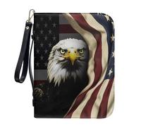 ZIATUBLES Faux Leather Bible Cover Grunge American Flag Eagle Print Church Bible Bag with Strap & Zipper Pockets for Women Men Book Carrying Case Book Organizer Holder for Prayer, 2XL