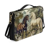 ZIATUBLES Faux Leather Bible Cover Retro Forest Horse Print Church Bible Bag Portable Book Carrier Case Scripture Protectot for Women Men Outdoor Prayer Study Supplies, L