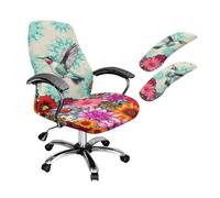 ZIATUBLES Floral Hummingbird Print 3 Pcs Set Office Chair Cover with Armrest Cover Stretchable Swivel Gaming Chair Protector Dustproof Boss Armchair Decor, Large
