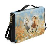 ZIATUBLES Floral Running Horse Print Bible Cover PU Leather Bible Case Church Bible Bag with Shoulder Strap for Women Men Outdoor Study Scripture Protector, 2XL