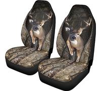 ZIATUBLES Forest Camo Deer Elk Print Car Seat Covers Set 2 Pcs, Car Interior Accessories Set for Women Men Universal Vehicle Bucket Seat Cover Protector
