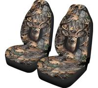ZIATUBLES Forest Maple Leaf Elk Print Car Seat Cover for Front Non-Slip Vehicle Seat Protector Breathable Automotive Seat Covers, Pack of 2 Auto Interior Decor for SUVs Van