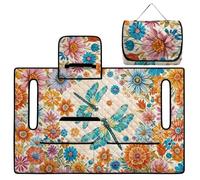 ZIATUBLES Golf Cart Accessories Foldable Design Seat Cover for Easy Carry, 4 Pockets for Storage Seat Towel Blanket for 2-Person Seats Carts, Dragonfly Bohemian Flower Print