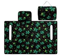 ZIATUBLES Golf Cart Accessories Foldable Seats Cover with 4 Front Pockets Black Green Shamrock Print Quilted Padding Towel Blanket Universal fit 2-Person Seats Club Cart