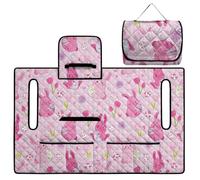 ZIATUBLES Golf Cart Accessories Seats Cover Foldable Design Easter Egg Pink Rabbit Flower Print Portable Quilted Padding Towel Blanket for Most 2-Person Seats Club Cart