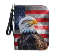 ZIATUBLES Grunge American Flag Eagle Print Pu Leather Bible Covers with Strap Large Capacity Carrying Book Case Bible Holder Carrier Church Bible Bag for Prayer Study, 2XL