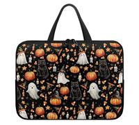 ZIATUBLES Halloween Ghost Black Cat Pumpkin Print Laptop Sleeve Case Computer Cover Compatible with 10-17 Inch Tablet 360° Protective Carrying Bag Briefcase, 15inch
