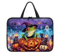 ZIATUBLES Halloween Pumpkin Frog Cat Ghost Print Laptop Case with Handle Laptop Sleeve Traveling Computer Bag Compatible with 10-17 inch Notebook Carrying Bag Briefcase, 17inch