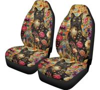 ZIATUBLES Hippie Flower Black Cat Print Car Front Seat Cover 2 Pcs Vehicle Seat Covers Non-Slip Auto Interior Cover Washable Seat Protector Universal Fit Sedan SUVs Van