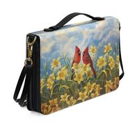ZIATUBLES Lily Floral Cardinal Bird Print Bible Cover PU Leather Bible Case Church Bible Bag with Shoulder Strap Lightweight Christian Bag Book Organizer Holder for Women Men, 2XL
