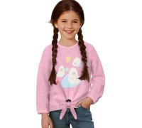 ZIATUBLES Pink Cute Sheep Print Fall T-Shirt for Girls Long Sleeve Basic Top with Tied Hem Breathable Tee Playwear Crewneck Activewear for Girls Age 5-12, 11-12 Y