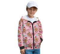 ZIATUBLES Pink Gingerbread Man Star Candy Print Zip Up Hoodies for Kids Fall Sweatshirt Boys Girls Jacket with Side Pockets Winter Activewear Top Cosy Hooded Clothes, XL