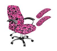 ZIATUBLES Pink Leopard Print 3 Pcs Set Office Chair Cover with Armrest Covers Anti-Dust High Back Swivel Boss Chair Slipcover Gaming Armchair Protector, Large