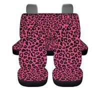 ZIATUBLES Pink Leopard Print Car Seat Covers Front Seat Covers Rear Bench Seat Protector Rear Backrest Cover for Most Vans Trucks SUVs, Automotive Interior Accessories