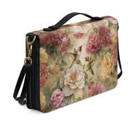 ZIATUBLES PU Leather Bible Cover Church Bible Bag Peony Floral Hummingbird Print Christian Bag Carrying Case with Shoulder Strap Scripture Protectir for Women Outdoor Prayer, M