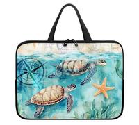 ZIATUBLES Retro Starfish Turtle Print Laptop Sleeve Bag 10-17 Inch Waterproof Laptop Case with Handle for Women Men Tablet Protective Briefcase with Zipper for Study Work, 15inch