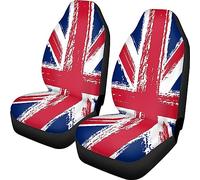 ZIATUBLES Retro Union Jack Flag Pattern Car Seat Covers 2 Piece Front Seats Protector Automotive Seat Cushion Cover Universal Fit SUV Sedan Vans Trucks