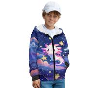 ZIATUBLES Star Axolotl Cloud Print Kids Hoodies Zip Up Front Cosy Sweatshirt Jacket with Pockets Fleece Hooded Top Streetwear for School Home Boys Activewear, XL