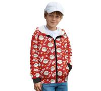 ZIATUBLES Zip Up Front Sweatshirt Kids Hoodies with Side Pockets Red Hohoho Santa Claus Star Print Fall Winter Clothes Fleece Lining Hoodie Jacket for Athletic Top, S