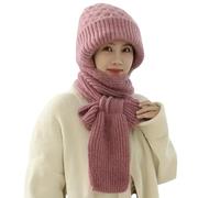 ZiaWorld 2 in 1 Womens Hat & Scarf Sets, Velvet Thick Winter Warm Knitted Beanie Cap, Christmas Gifts for Women, Ladies Scarves, Integrated Ear Protection Windproof Cap Scarf (Pink)