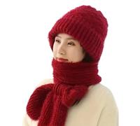 ZiaWorld 2 in 1 Womens Hat & Scarf Sets, Velvet Thick Winter Warm Knitted Beanie Cap, Christmas Gifts for Women, Ladies Scarves, Integrated Ear Protection Windproof Cap Scarf (Burgundy)