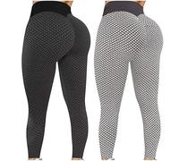 ZiaWorld 2pcs Women High-Waist Yoga Leggings Stretchy, Breathable Mesh Fitness Butt Lift Leggings Honeycomb Design, for Yoga, Running, & Workouts, Black & White (UK, Alpha, M, Regular, Regular)