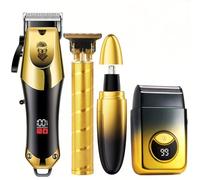 ZiaWorld 4-in-1 Men’s Electric Grooming Set Hair Clipper, Nose Trimmer, Beard Shaver, Detail Trimmer, Waterproof, USB Rechargeable, Long Life, Precision Blades, Professional Hair Cutting Kit (Style 3)