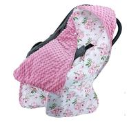 ZiaWorld Baby Car Seat Blanket 90x90cm Reversible Wrap Swaddle Blanket for Newborn Babies, Plush Soft Double-Sided Cotton, Universal Fit for Car Seat, Pushchair, Buggy, Pram (Pink Flower)