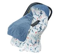 ZiaWorld Baby Car Seat Blanket 90x90cm Reversible Wrap Swaddle Blanket for Newborn Babies, Plush Soft Double-Sided Cotton, Universal Fit for Car Seat, Pushchair, Buggy, Pram (Blue Sea)