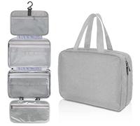 ZiaWorld Travel Toiletry Bag with Hanging Hook, Waterproof Foldable Large Capacity Travel Makeup Bag Organizer, Women & Men Toiletries Bag for Large Full Sized Essential Accessories Cosmetics, Grey