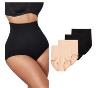 ZiaWorld Women Tummy Control Knickers High Waisted Shapewear Slimming Briefs Underwear Comfort Body Shaper Shorts (UK, Alpha, L, Regular, Regular, 4, Black & Skin)