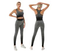ZiaWorld Women Workout Outfits 2 Piece Gym Set, Gym Set Seamless Ribbed Casual Comfortable Vest Short Top High Waist Leggings Sets, Sports Activewear Tracksuit Yoga Fitness Ladies Gym Wear, BLACK, S/M