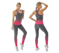 ZiaWorld Women Workout Outfits 2 Piece Set, Gym Set Seamless Ribbed Casual Comfortable Vest Top High Waist Leggings Sets, Sports Fitness Activewear Tracksuit Yoga Ladies Gym Wear, Pink, L/XL