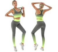 ZiaWorld Women Workout Outfits Set 2 Piece, Gym Set Seamless Ribbed Casual Comfortable Vest Short Top High Waist Leggings Sets, Sports Activewear Tracksuit Yoga Fitness Ladies Gym Wear, GREEN, L/XL